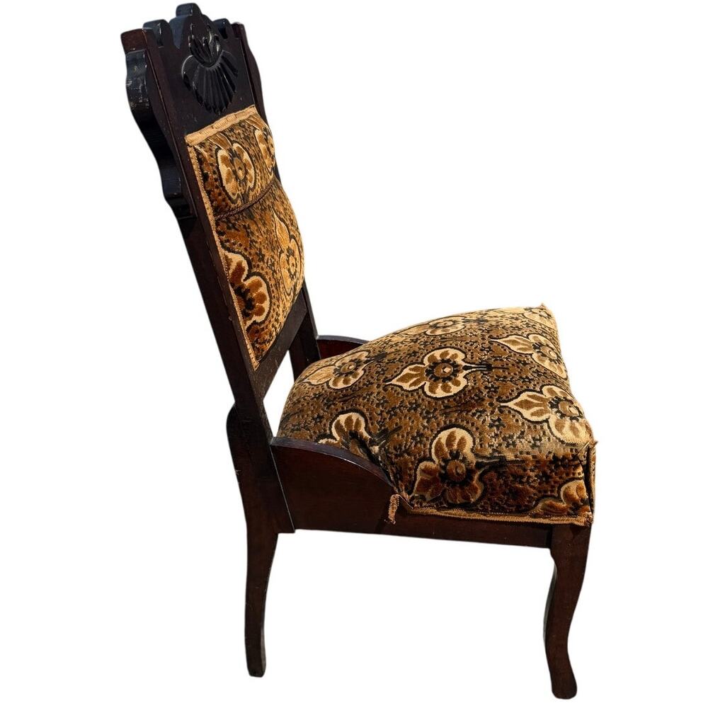 Antique Victorian EASTLAKE Walnut Chair Carved Accent Upholstered Velvet Spring - Picture 5 of 10